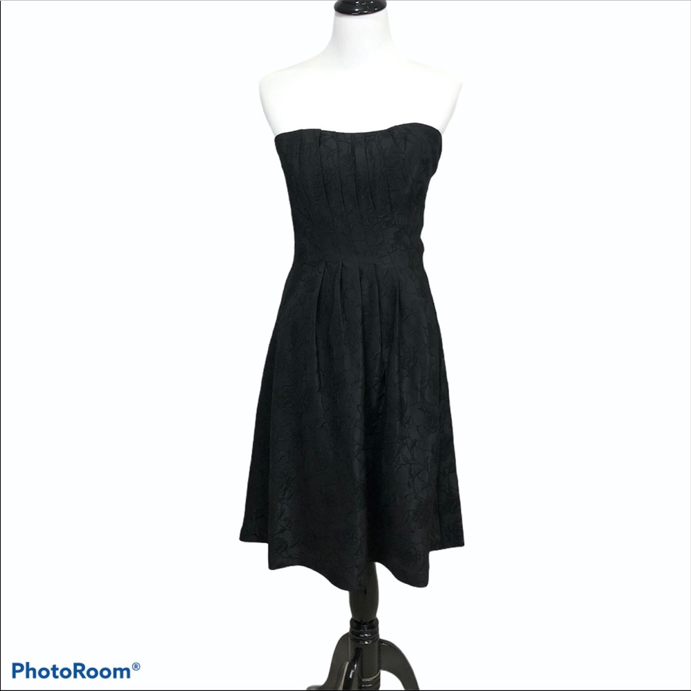 WHBM strapless fit & flare back zip damask dress